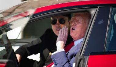 Donald Trump Elon Musk in a Tesla Model S