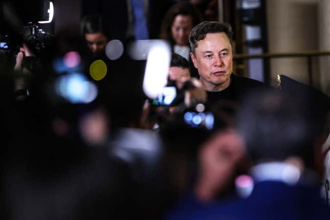 Elon Musk leaves a meeting with House Republicans in the basement of the U.S. Capitol building on March 5, 2025 in Washington, DC.
