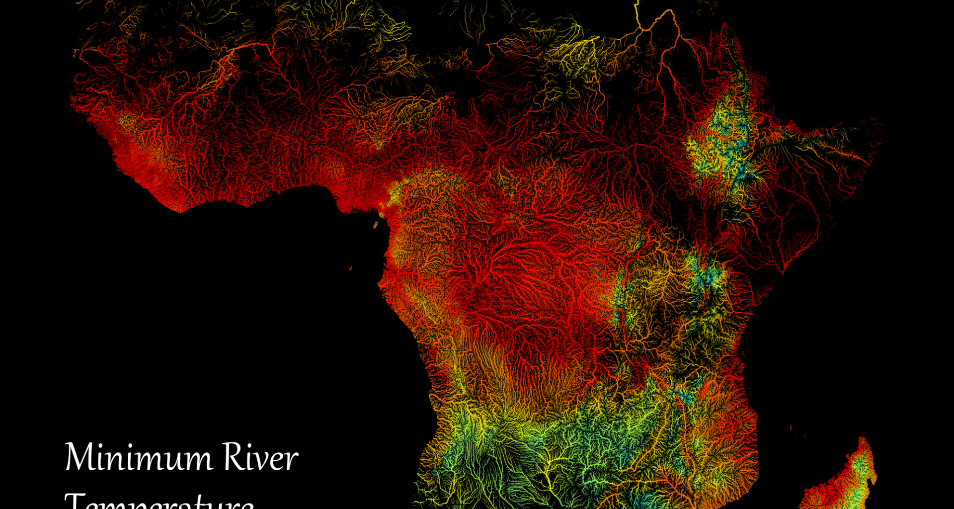 Minimum River Temperatures in Africa [OC]