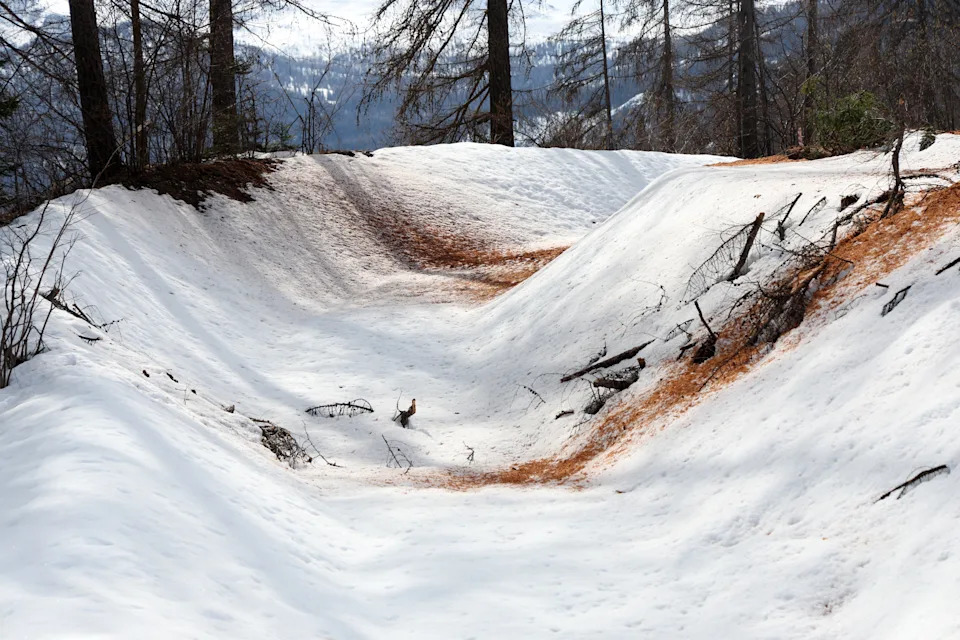 CORTINA D'AMPEZZO, ITALY - MARCH 15: The abandoned Eugenio Monti Olympic bobslight track covered in snow on March 15, 2024 in Cortina d'Ampezzo, Italy.  (Photo by Vittorio Zunino Celotto/Getty Images)