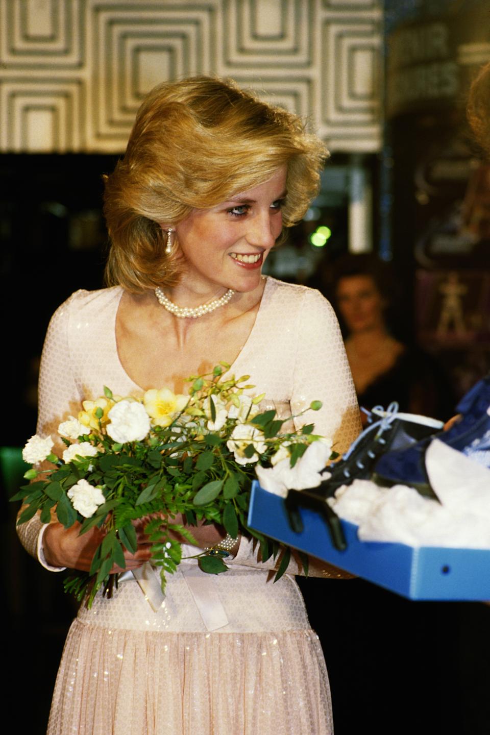 Princess Diana at a 'Starlight Express performance in 1984, Collingwood pearl drop earrings