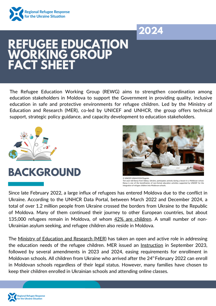 Ukraine Situation - Moldova: Inter-Agency Refugee Education Working Group 2024 Factsheet - Moldova