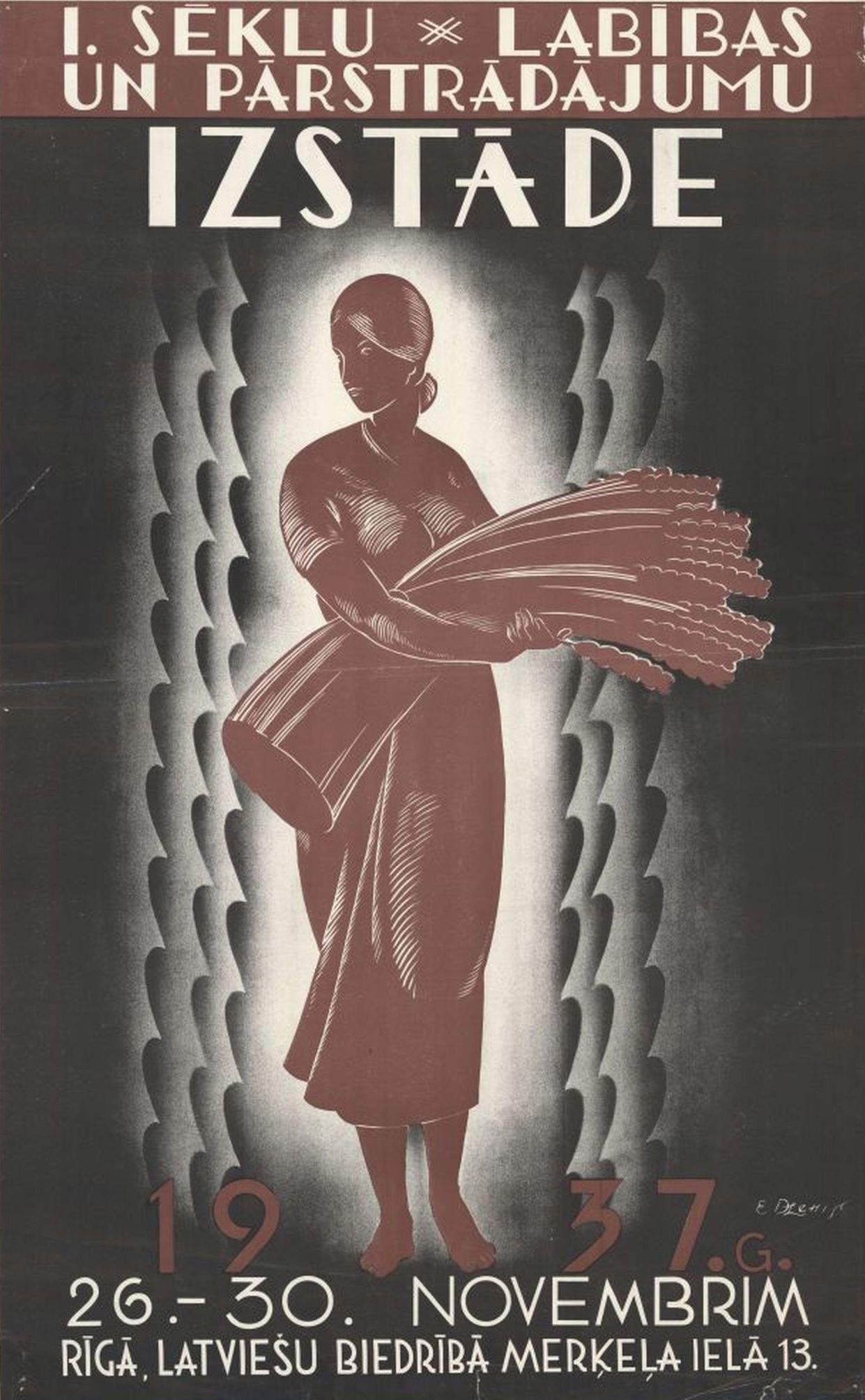 Eduards Dzenis, 1st Exhibition of Seeds, Grains, and Their Products (1937; printed poster; Zuzeum Collection)