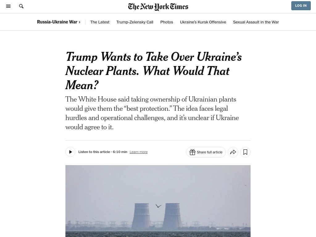Trump Wants to Take Over Ukraine’s Nuclear Plants. What Would That Mean?