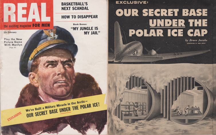 Pages of a magazine showing an article titled 'Our secret base under the polar ice cap'.