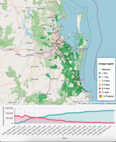 [OC] timelapse of power recoveries in Brisbane QLD after cyclone (saturday to today)