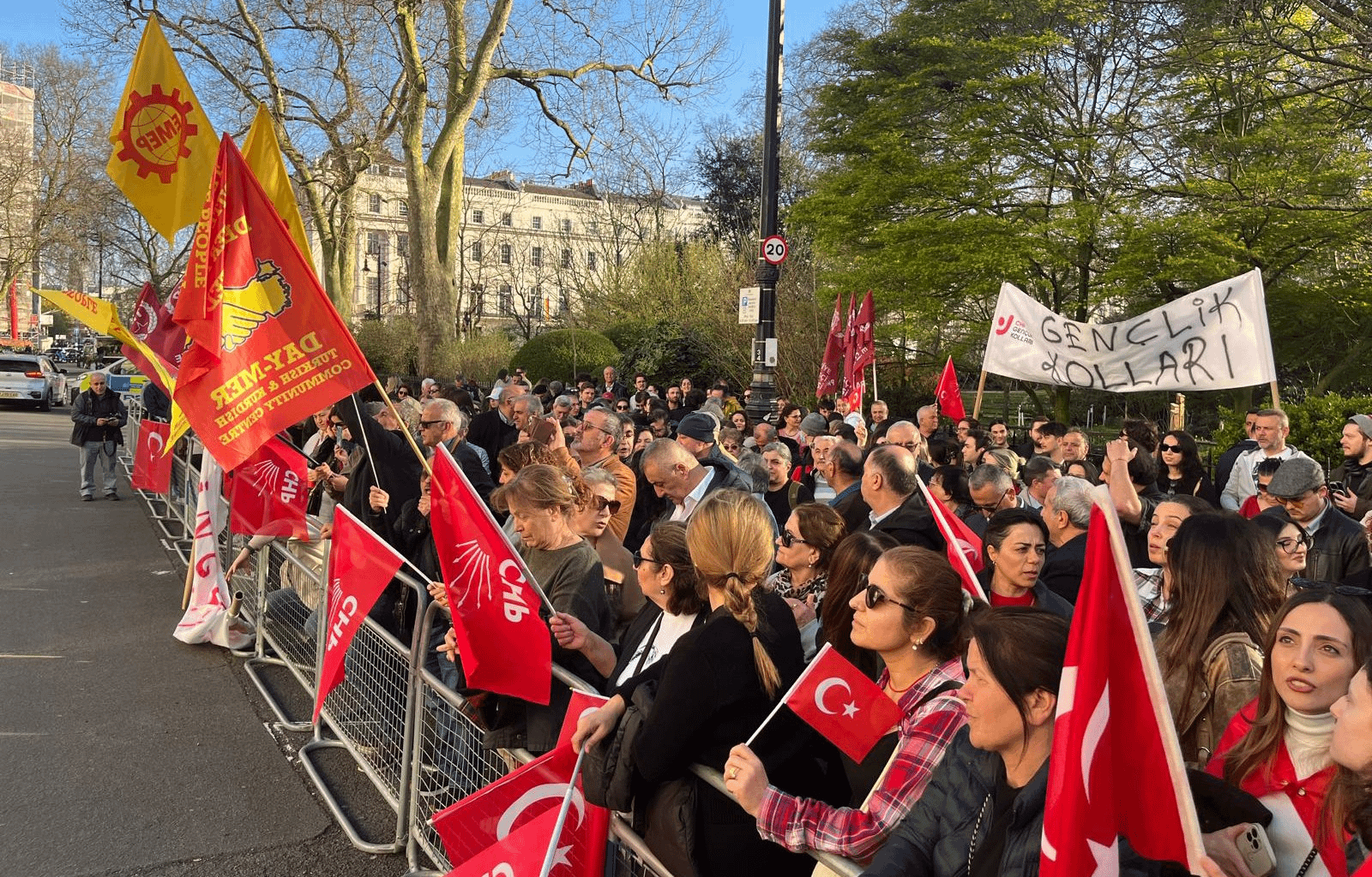 Protesters gather in front of the Turkish Embassy London