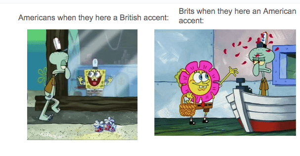 Spongebob is the American, Squidward is the Brit