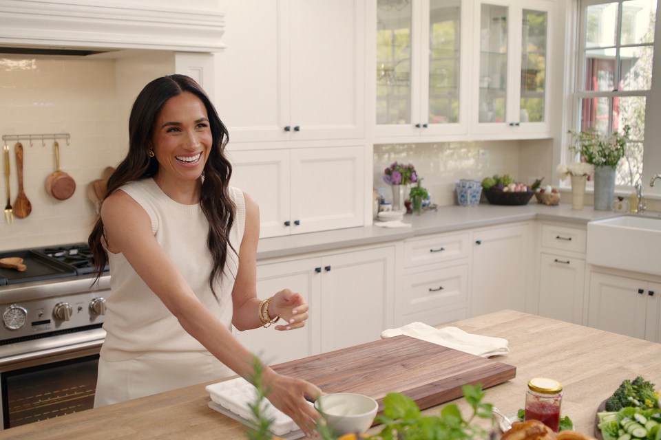 Meghan Markle in a kitchen scene from "With Love, Meghan."