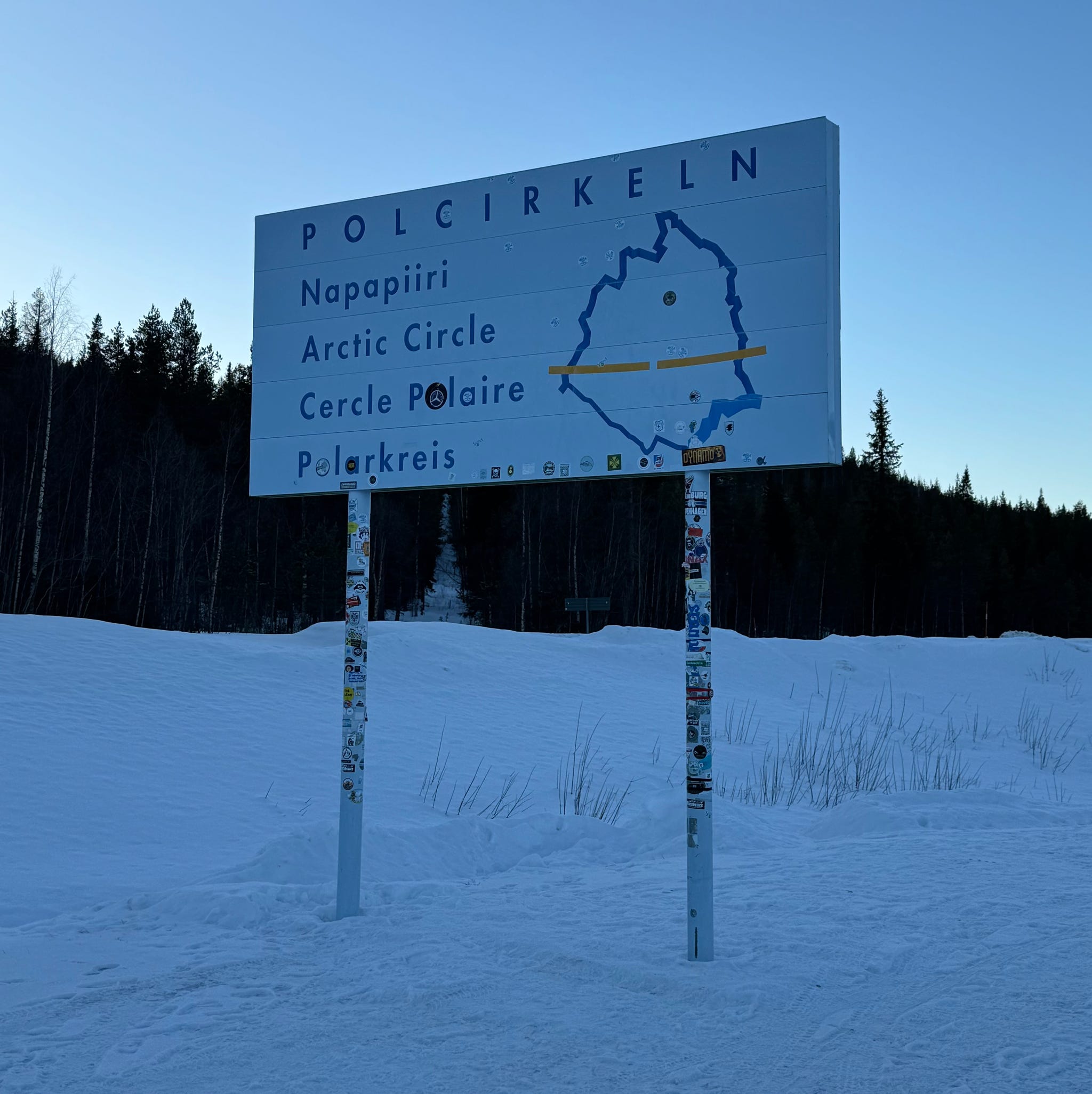 sign marking the arctic circle with multilingual labels