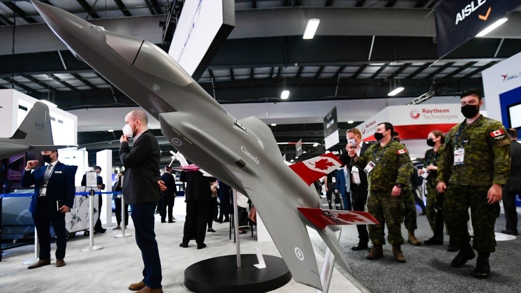 Lockheed Martin F-35 with CF-35 markings and the Canadian flag at the CANSEC exhibition in Ottawa on Wednesday, June 1, 2022. Photo credits: Justin Tang