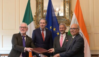 Minister of External Affairs S Jaishankar with his Irish counterpart Simon Harris (left).
