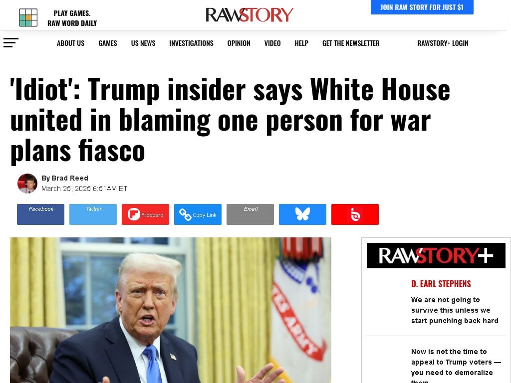 'Idiot': Trump insider says White House united in blaming one person (NSA Mike Waltz) for war plans fiasco
