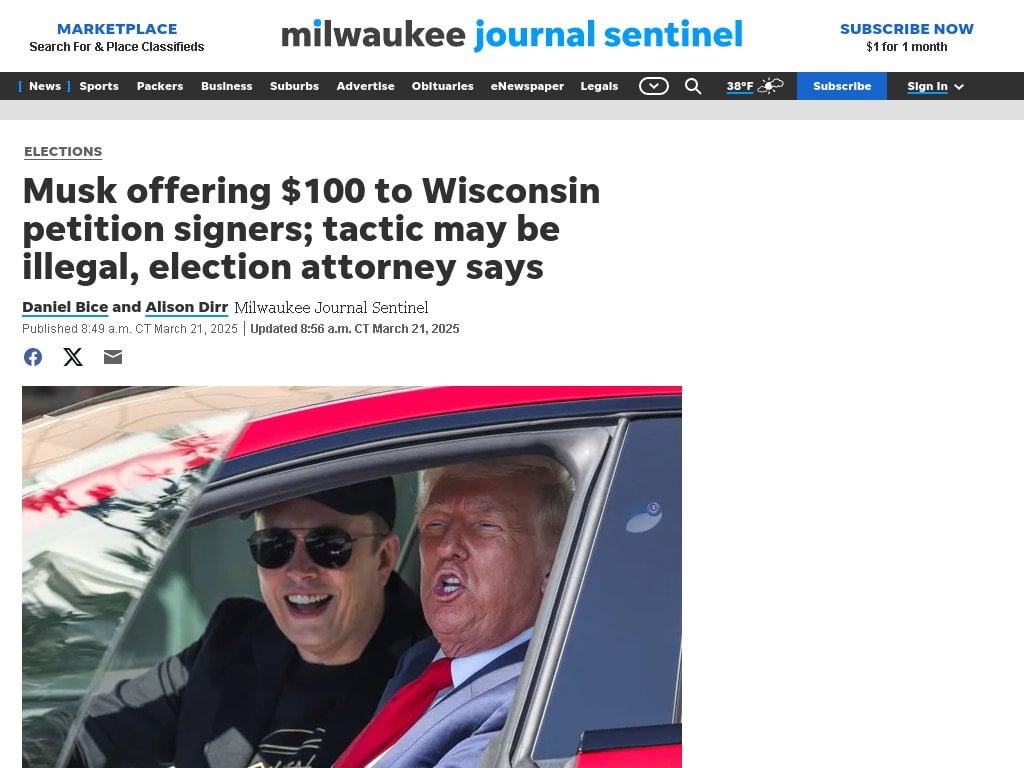 Musk offering $100 to Wisconsin petition signers may be illegal, election attorney says