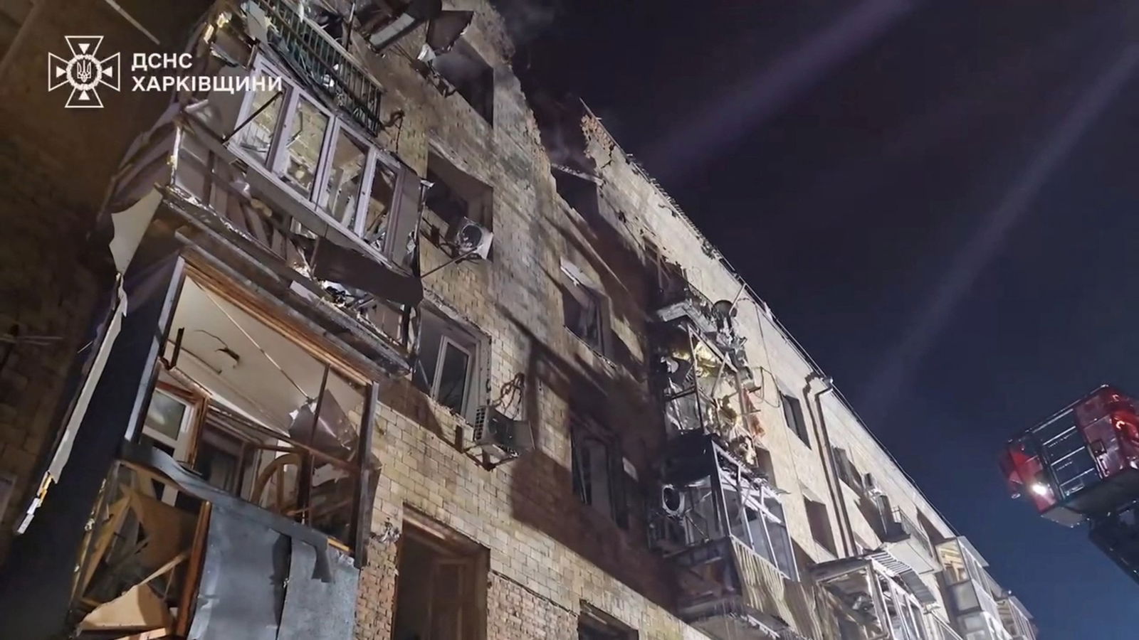 A destroyed apartment building. 