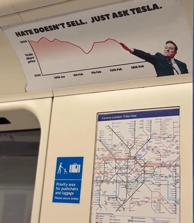 Anti-Tesla ad on the tube.