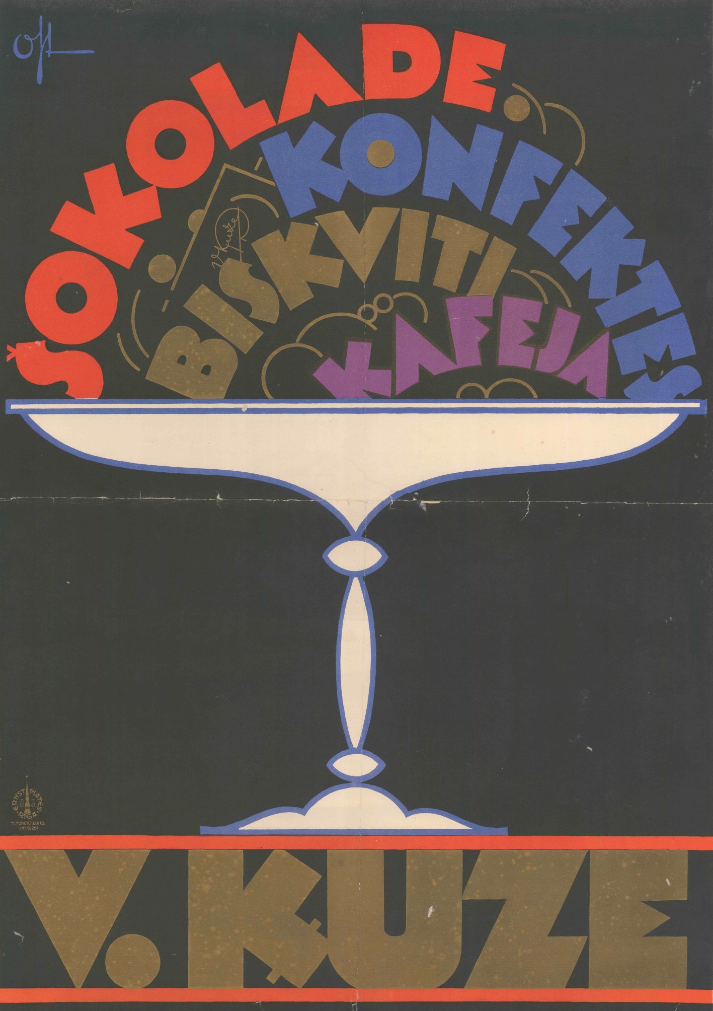 Oskars Šteinbergs, V. Ķuze Chocolate (1930s; printed poster; Riga, National Library of Latvia)