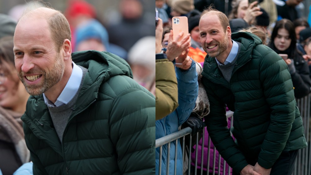 Prince William in Estonia wearing a green Lululemon jacket.