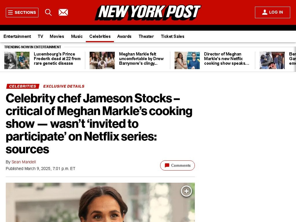 Celebrity chef Jameson Stocks –critical of Meghan Markle’s cooking show — wasn’t ‘invited to participate’ on Netflix series: sources