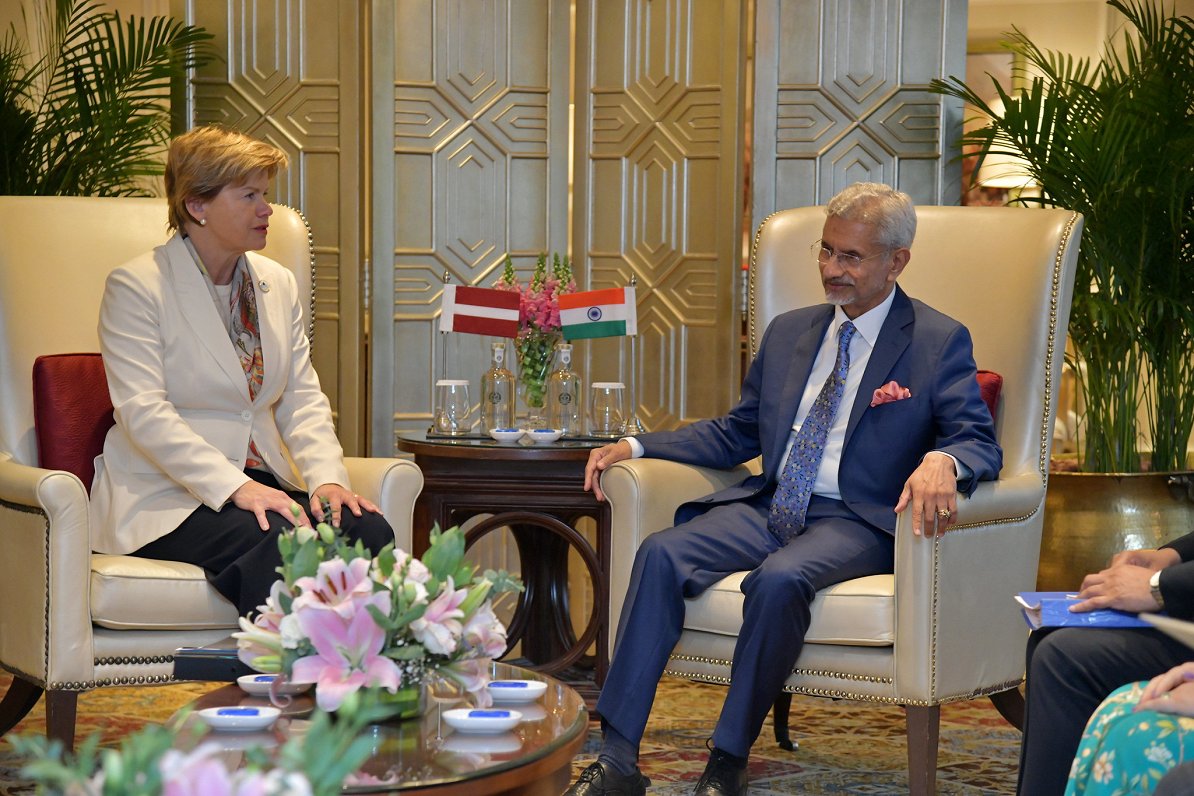Latvian Foreign Minister Baiba Braže in New Delhi with Indian External Affairs Minister Subrahmanyam...