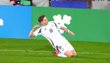 Dario Šits celebrates his winning goal versus Andorra