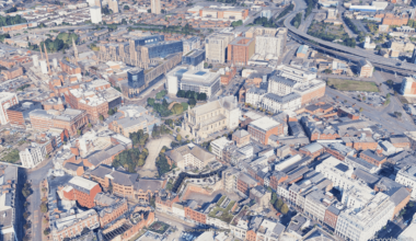 Google have released new 3D imagery of Belfast here is a bird's eye view of Cathedral Quarter and the new high rise developments around the Ulster University...
