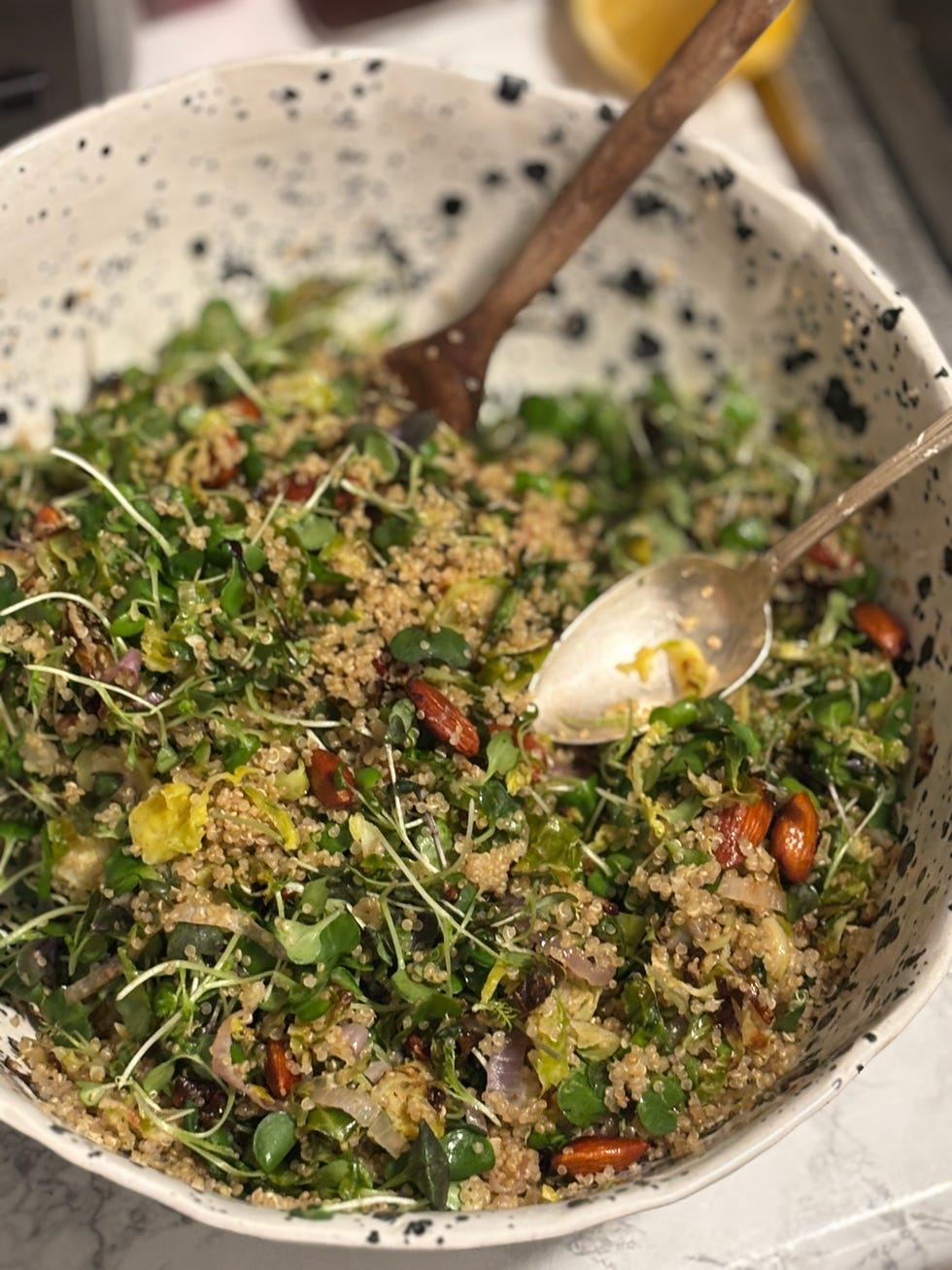 the quinoa watercress salad, a recipe from the wh high protein meal prep manual, made by writer jessica wrubel