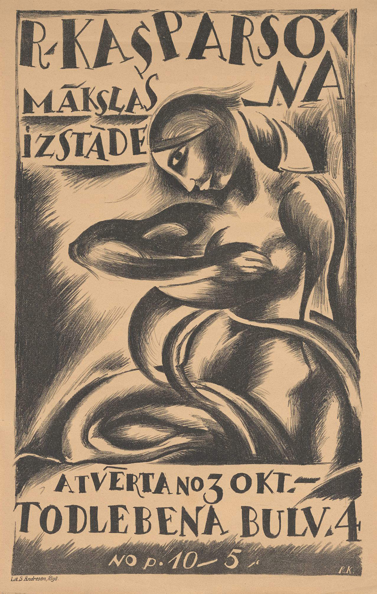 Reinholds Kasparsons, Exhibition of R. Kasparsons' Art Is Open from 3 Oct - Todlebena bulv (1920; printed poster; Zuzeum Collection)