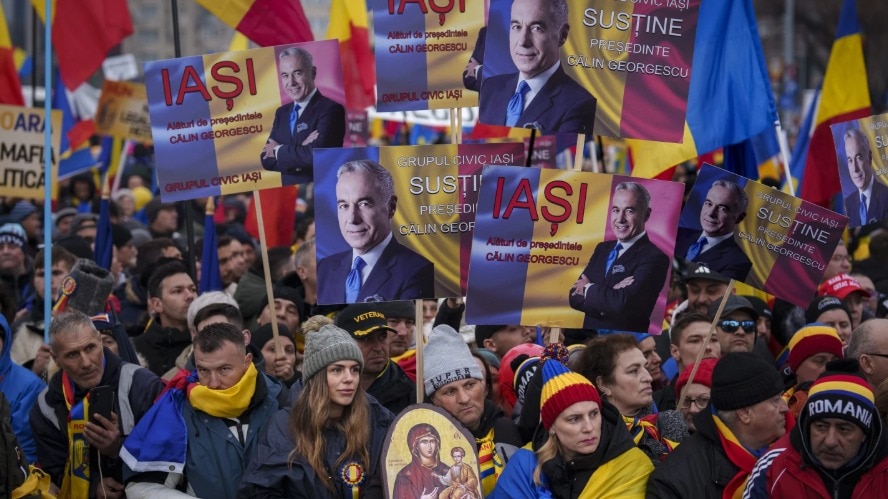 Romania protests - Romanians protest against court ruling against cancelling December presidential election