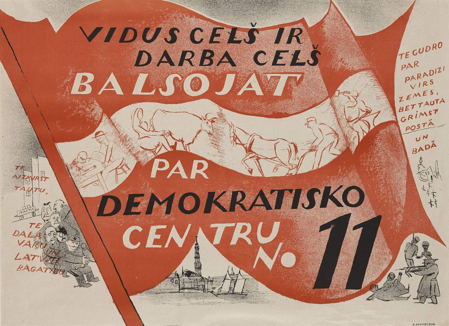 Romans Suta, For Democratic Centre No. 11 (1920s; printed poster; Zuzeum Collection)