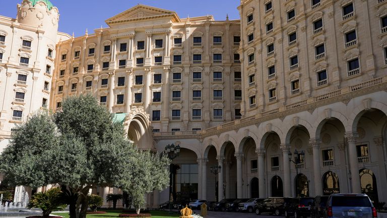 The Ritz-Carlton hotel, where talks between Russia and U.S. are being held in Riyadh, Saudi Arabia.
Pic: Reutes