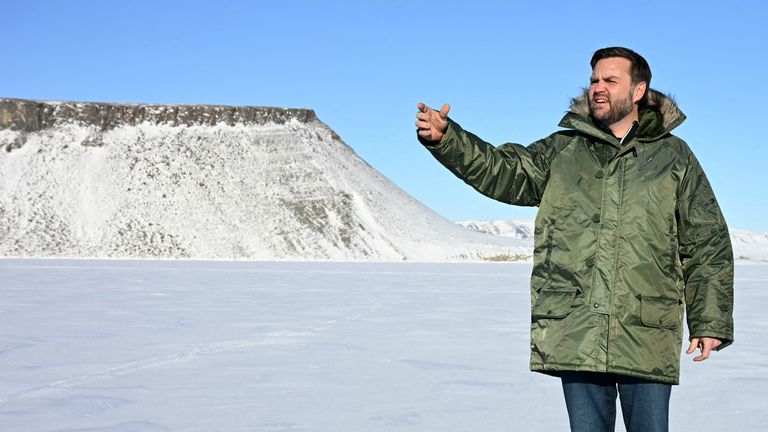 JD Vance tours the US military's Pituffik Space Base in Greenland. Pic: Reuters
