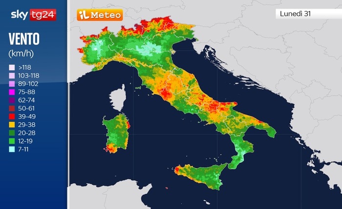 Venti forti previsti per Lunedì' 31 Marzo