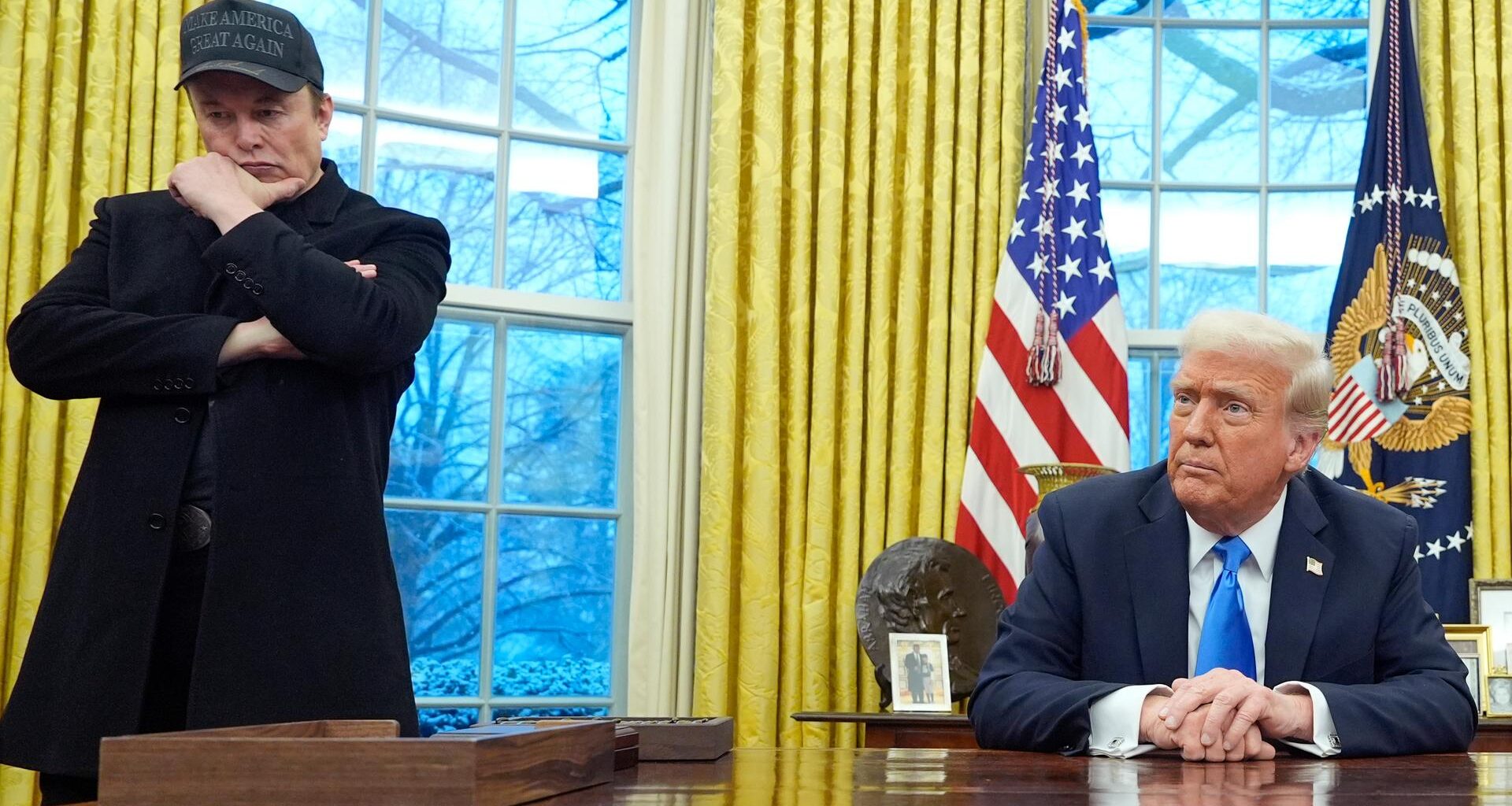 Elon Musk und US-Präsident Donald Trump im Oval Office des Weißen Hauses in Washington