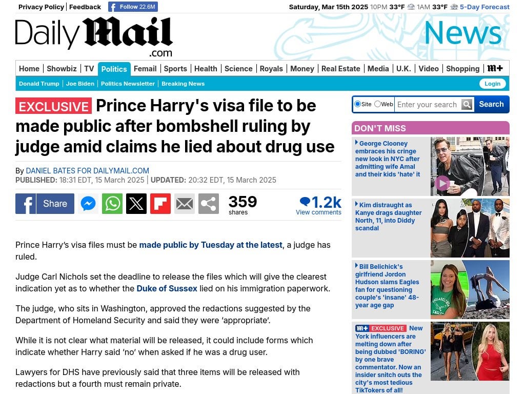Harry’s partially redacted visa file will be made public this week