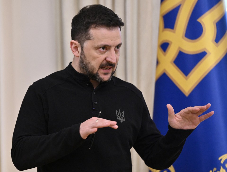 Volodymyr Zelensky gesturing during a press conference.