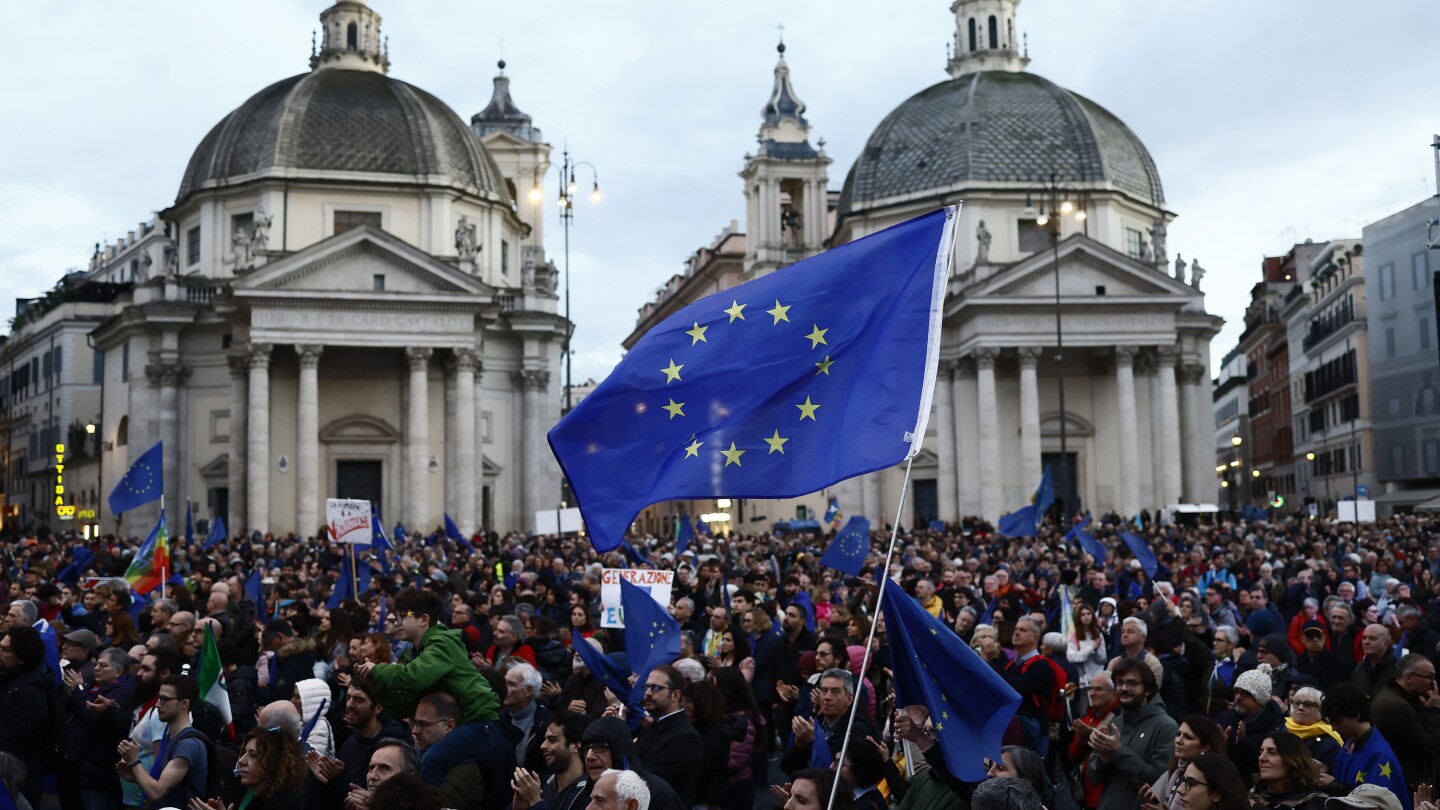 Tens of thousands join pro-Europe rally in Rome, amid worries over European Union's plan to rearm