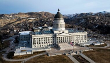 The Utah State Capitol stands in Salt Lake City on the first day of the legislative session on Tues...