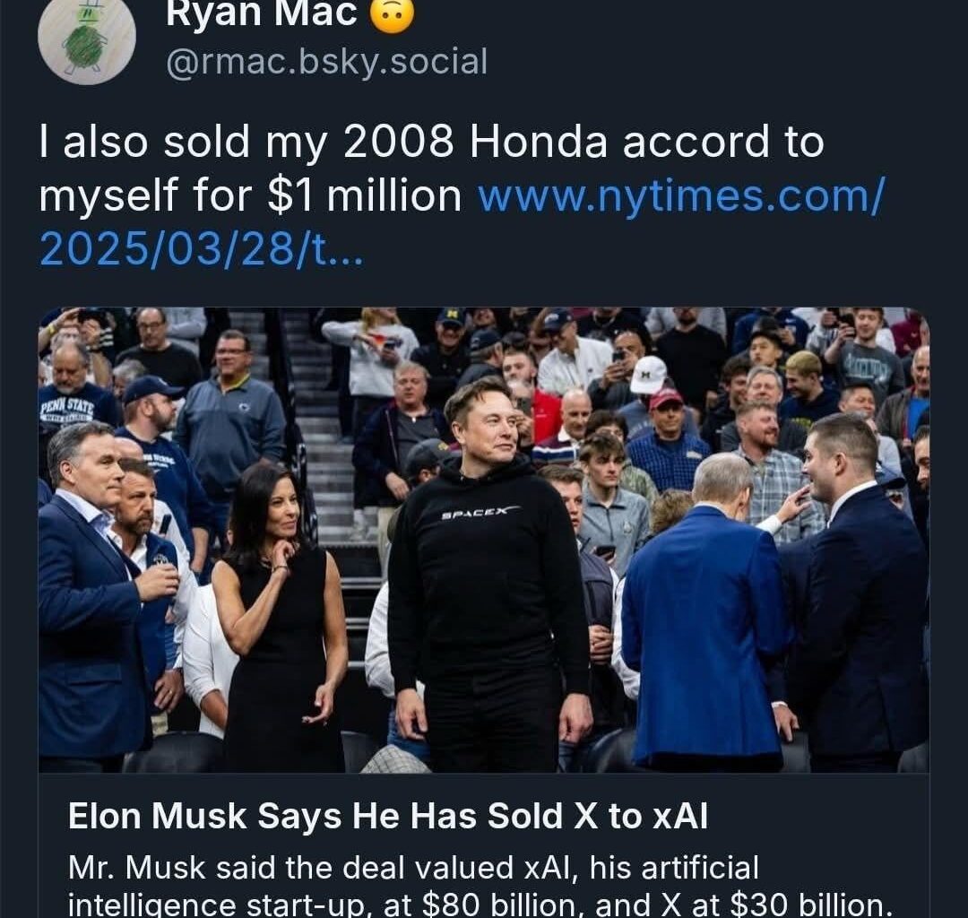 He bought Twitter for $44B and sold it to himself as X for $30B. 🤣🤣🤣🤣🤣🤣