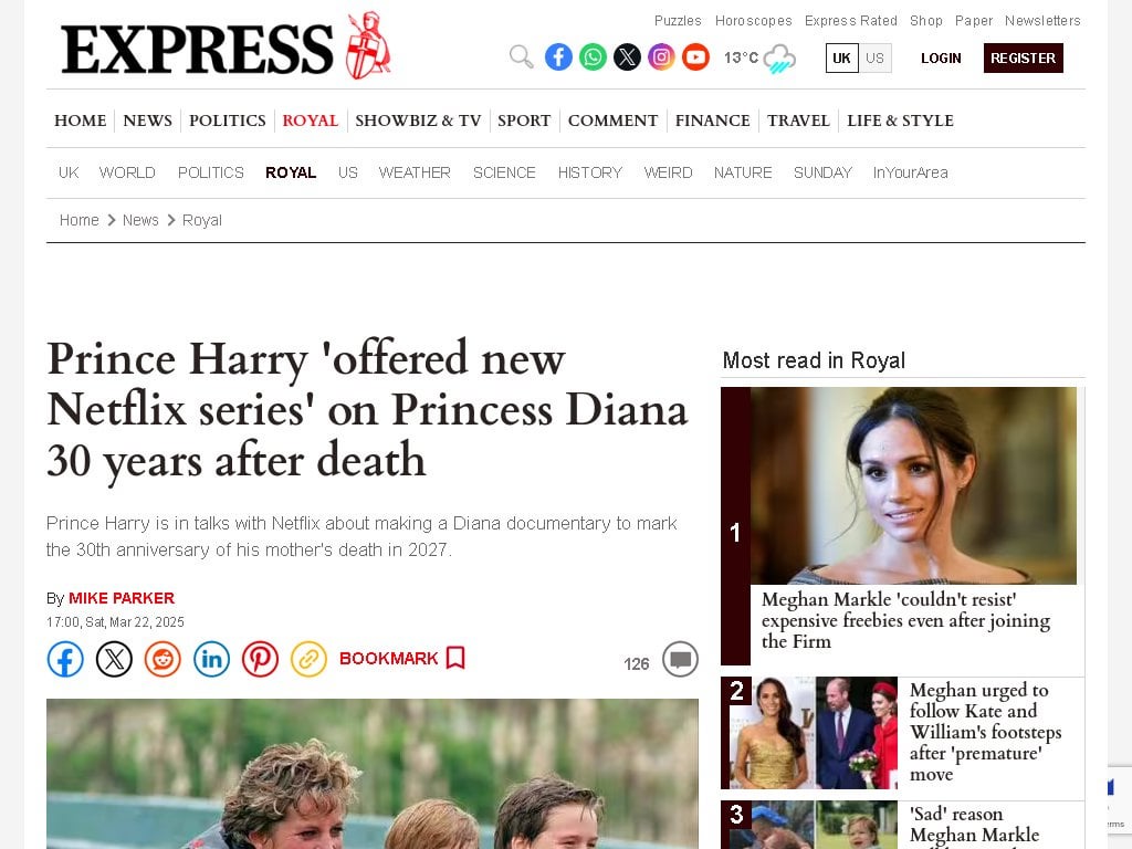 Prince Harry 'offered new Netflix series' on Princess Diana 30 years after death