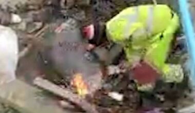 Moment rogue utility firm cause mini explosion while digging up pavement for Albanian cannabis gang