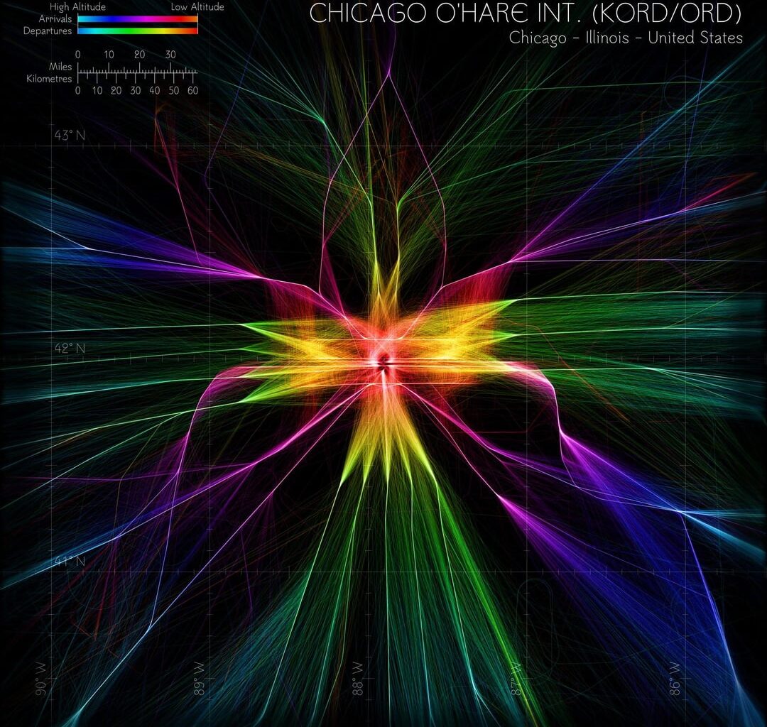 I rendered arrival and departure traffic from Chicago O'Hare International Airport [OC]