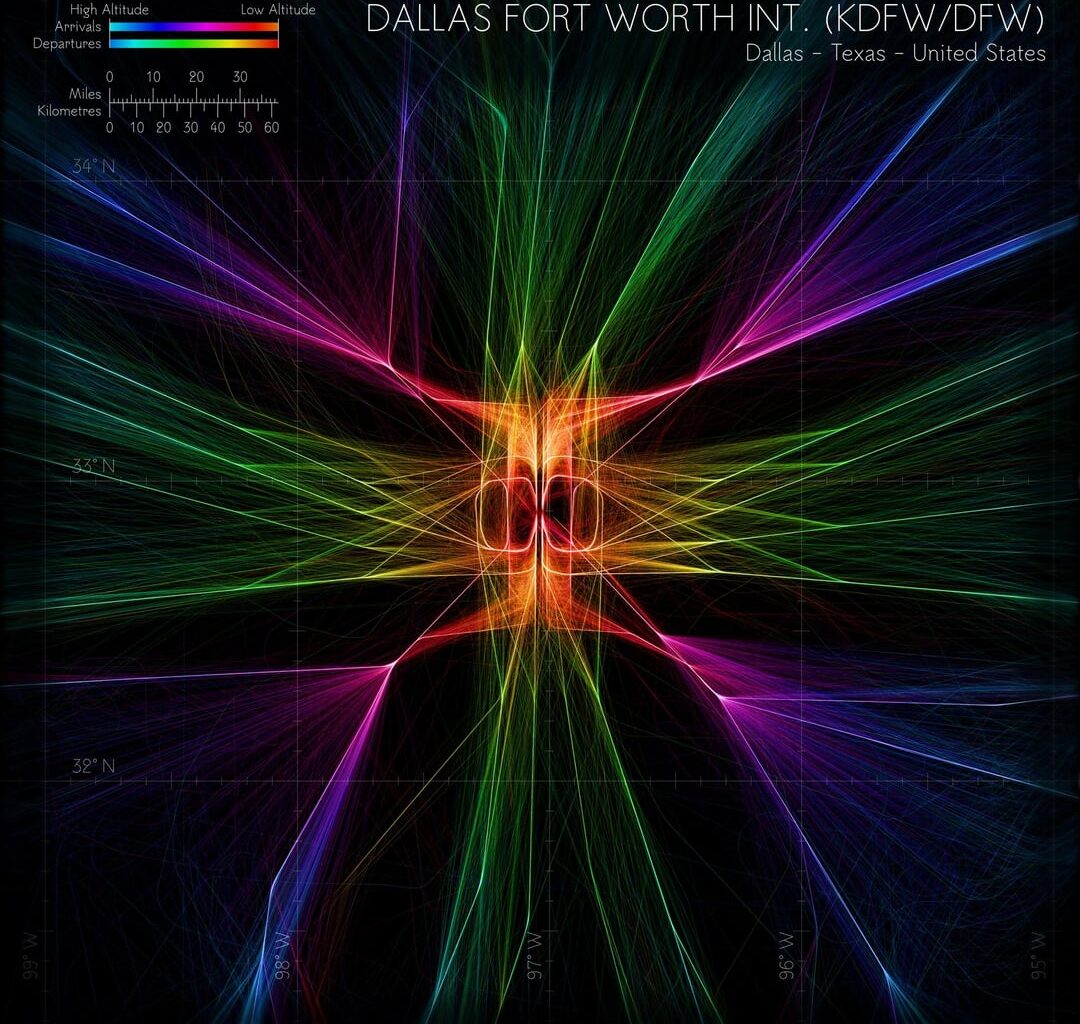 I rendered arrival and departure traffic from Dallas Fort Worth International Airport