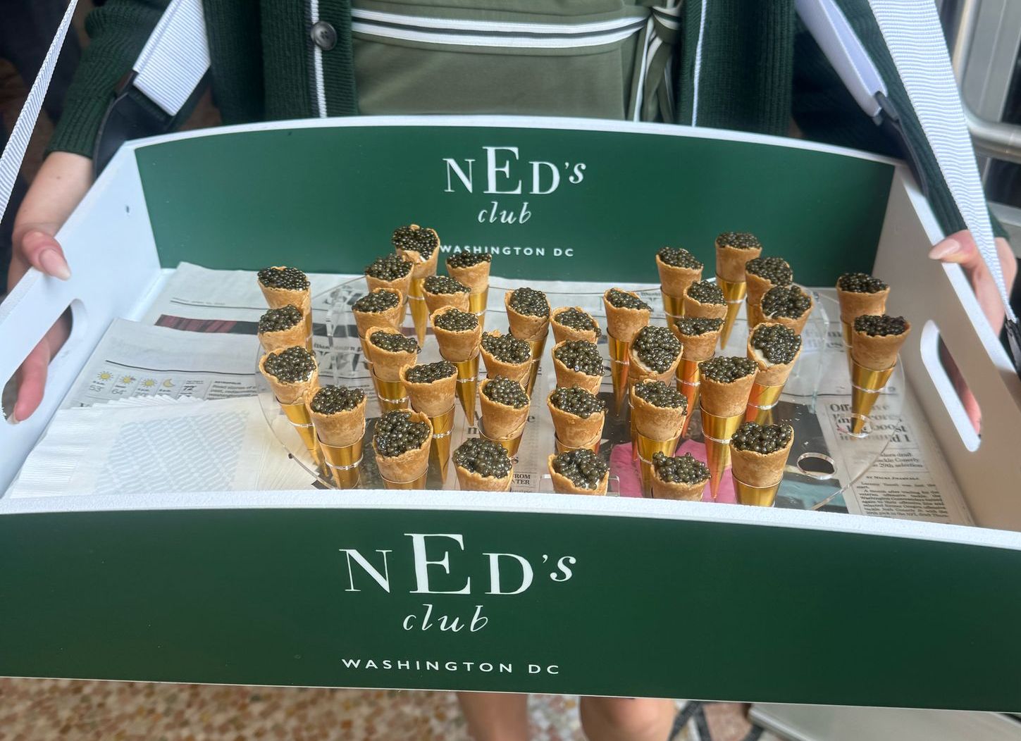 Caviar cones on a tray at the Ned club in Washington, DC.