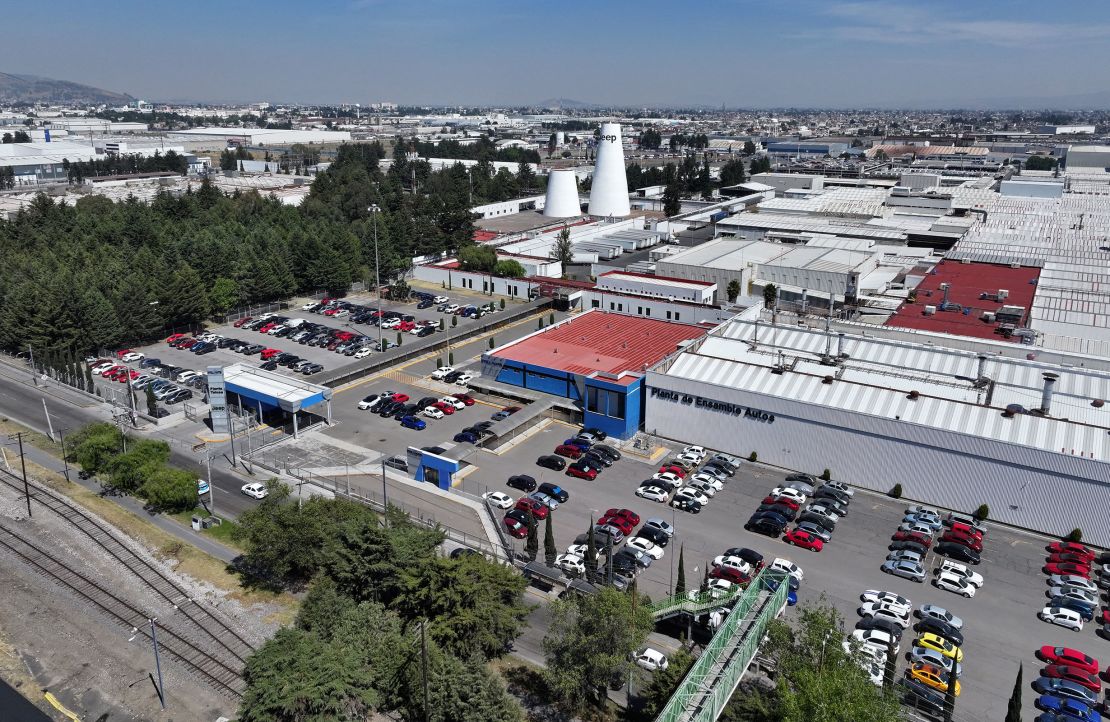 The Stellantis car factory in Toluca, Mexico, on Thursday. The company said it would pause production at some factories in Mexico, where it produces Dodge and Ram vehicles, and in Canada.