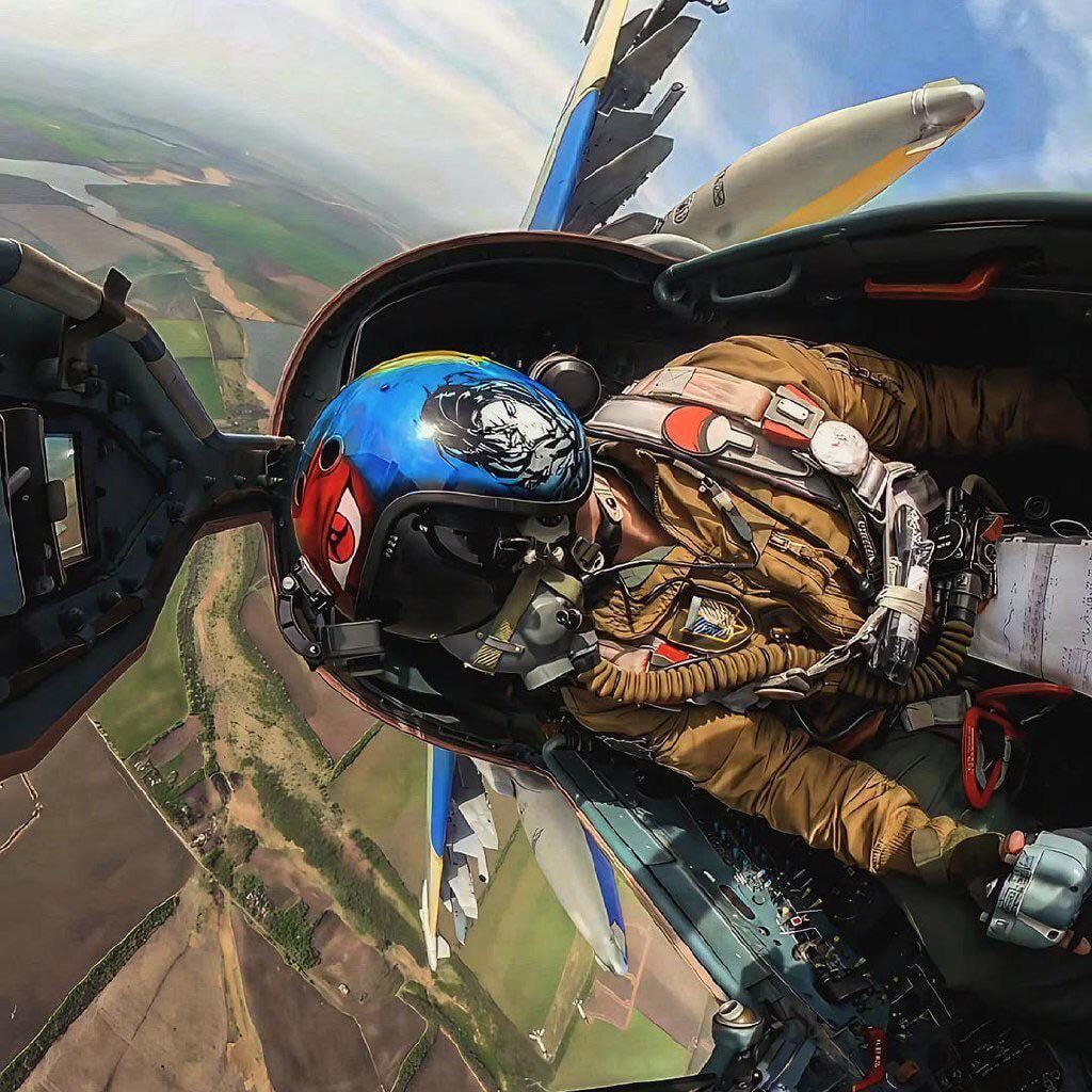 Sukhoi Su-25 'Frogfoot' close air support (CAS) and ground attack jet - from the Ukrainian Air Force, banks away after dropping a pair of French AASM guided bombs at a Russian target - on the eastern frontlines.