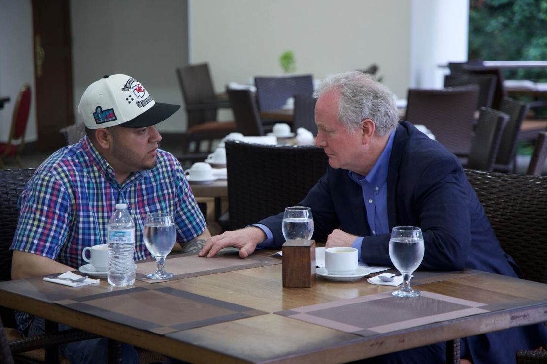 Sen. Chris Van Hollen is seen meeting with Kilmar Abrego Garcia in an image that Van Hollen shared via social media.