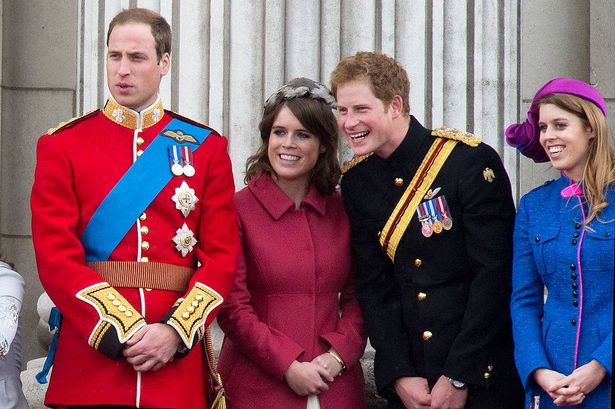Prince William, Princess Eugenie,  Prince Harry and Princess Beatrice stand on the balcony