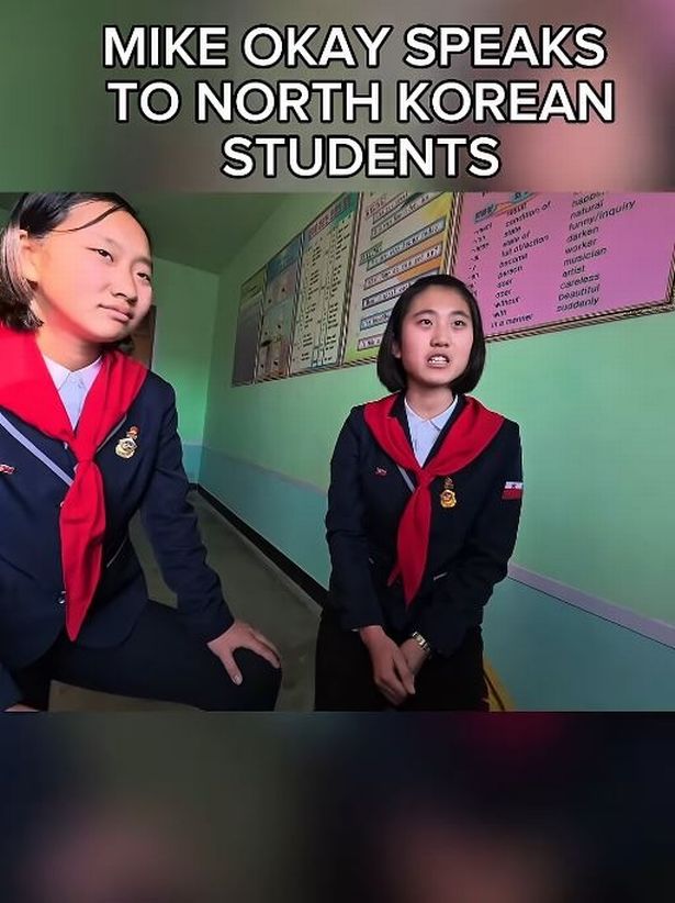A travel influencer spoke to North Korean students in a school