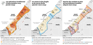 La guerre à Gaza en trois cartes.. SOURCES : OCHA, LIVEUAMAP, INSTITUTE FOR THE STUDY OF WAR, BBC, ECFR.EU, UNOSAT, “FINANCIAL TIMES”.